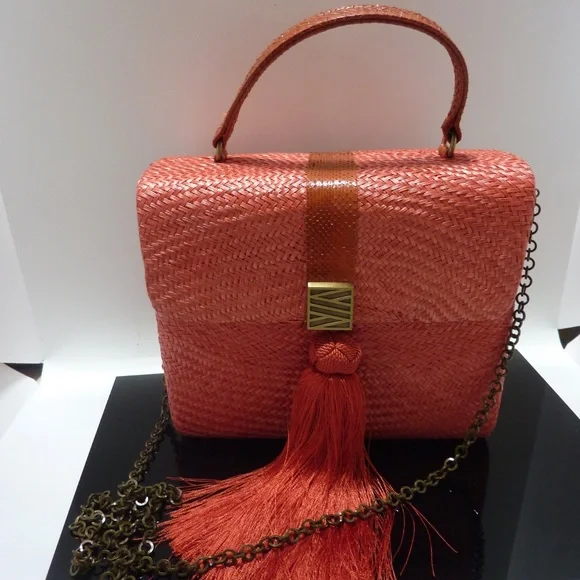 Serpui MarieWicker RATTAN Bag TOP HANDLE Collectible CROSSBODY CHAINTASSEL